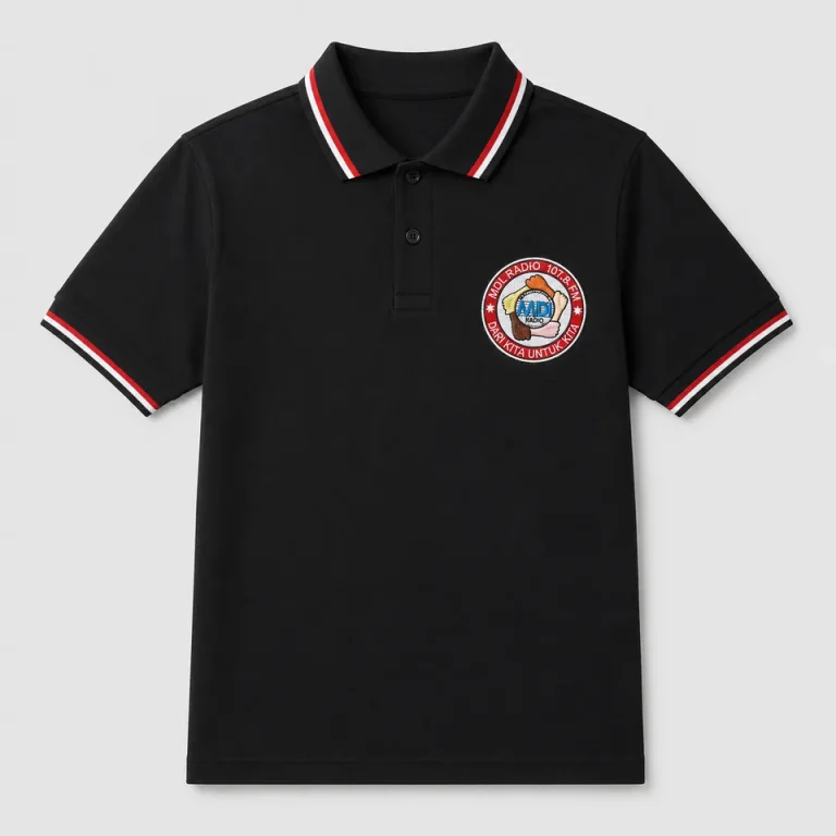 Polo hitam komunitas dengan bordir emblem hasil produksi Rafsakaos