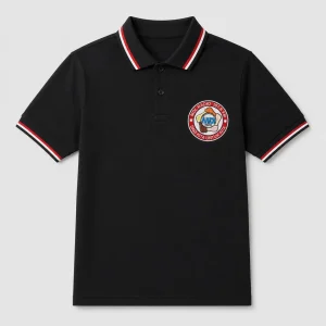 Polo shirt custom dengan bordir emblem komunitas hasil produksi konveksi Rafsakaos